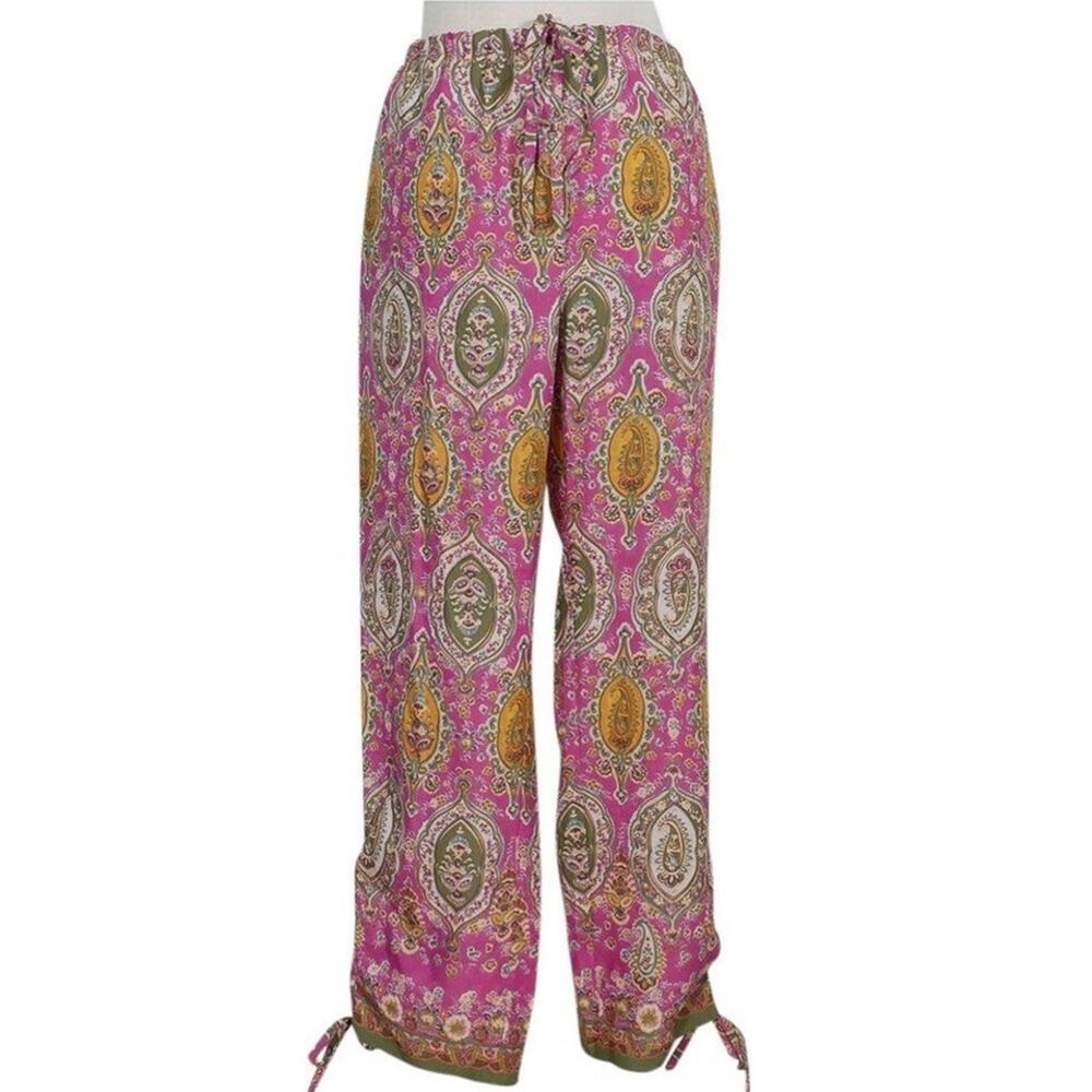 Ralph Lauren Magenta Paisley Silky Crepe Drawstring Cropped Pants S - Picture 9 of 9